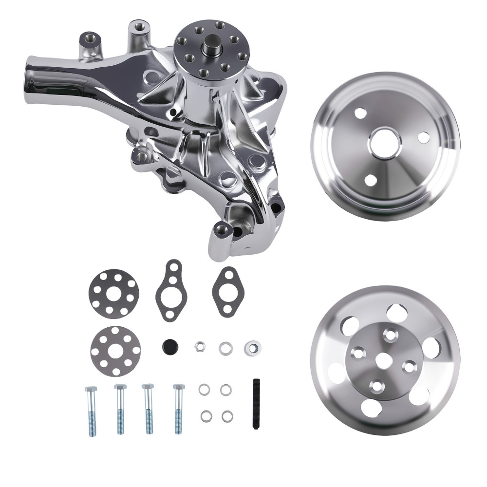 Long Water Pump 2 Groove Crankshaft Pulley Kit compatible for Chevy 350 400 283 High Volume