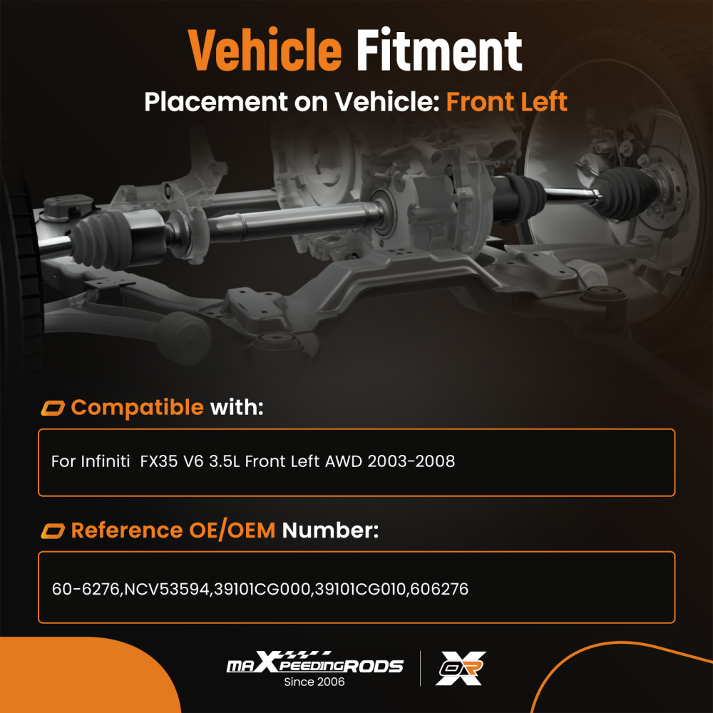 Front Left CV Axle Assembly compatible for Infiniti FX35 03-2008 V6 3.5L AWD 39101CG000