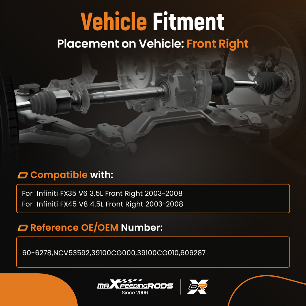 Front Right Passenger CV Axle Joint Shaft compatible for Infiniti FX35 3.5L AWD 2003-2008