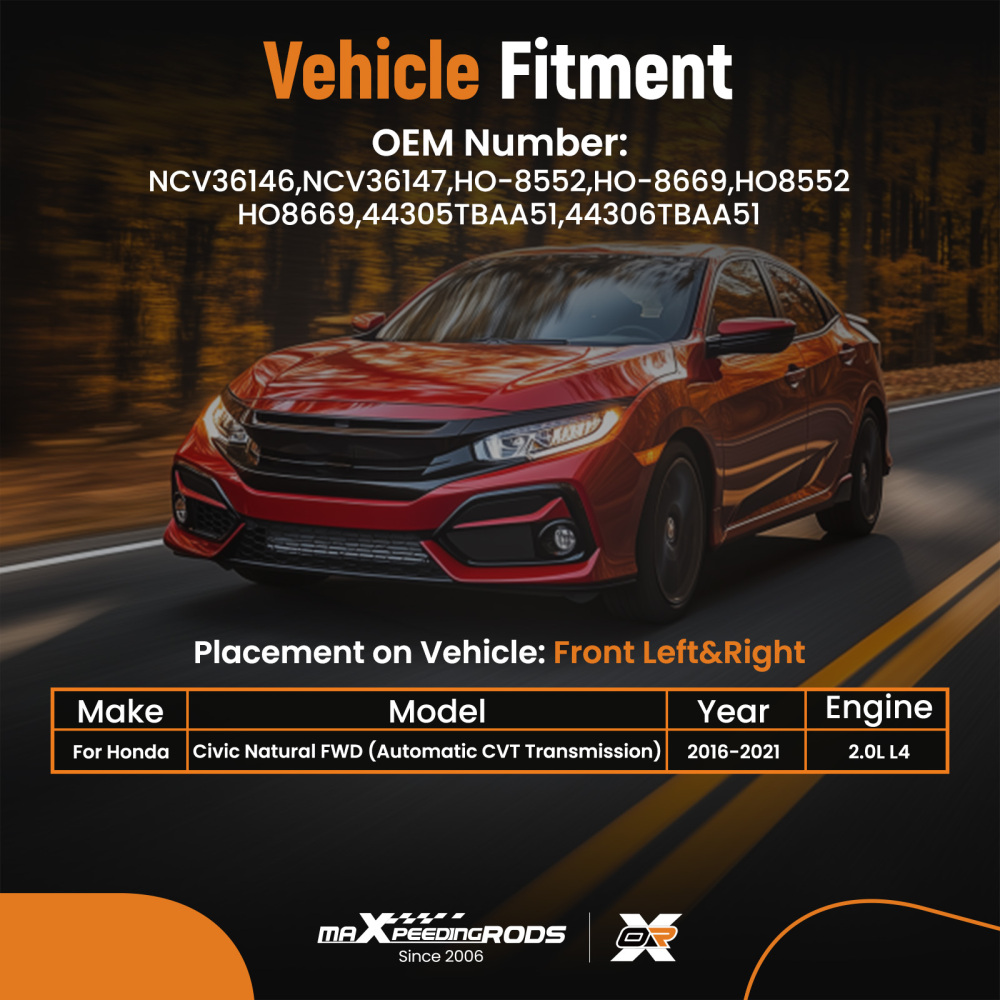 2X Front L+R CV Axle Shaft Assembly compatible for Honda Civic Auto CVT 2.0L I42016-2021