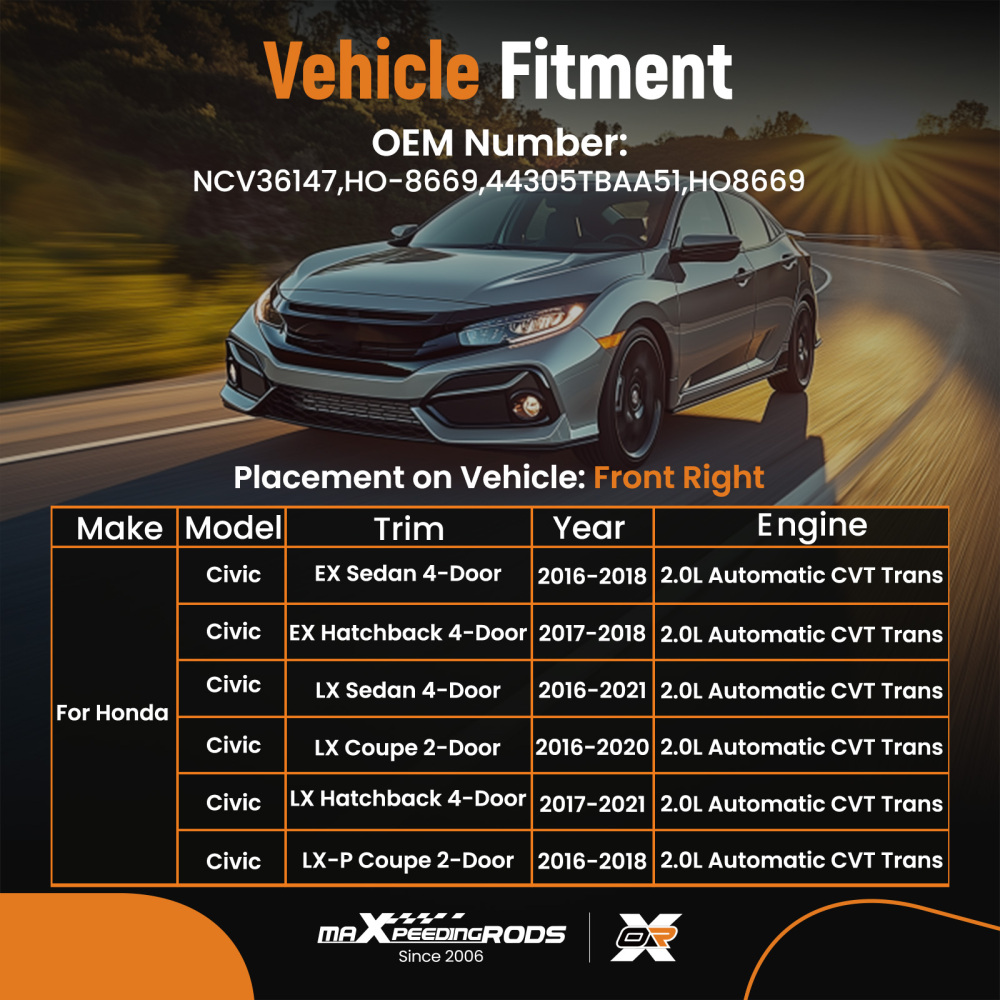 Front Passenger Side CV Joint Axles compatible for Honda Civic 2.0L LX EX 2016-2021