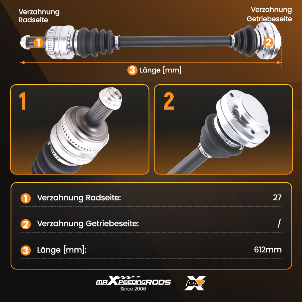 Albero CV 612mm compatibile per BMW Serie 1 E81 E87 Serie 3 E90 E91 Sinistro