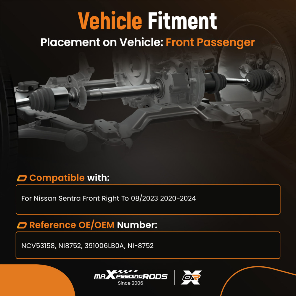 Front RH Right Passenger CV Axle Assembly compatible for Nissan Sentra 2020-2023 To 08/2023