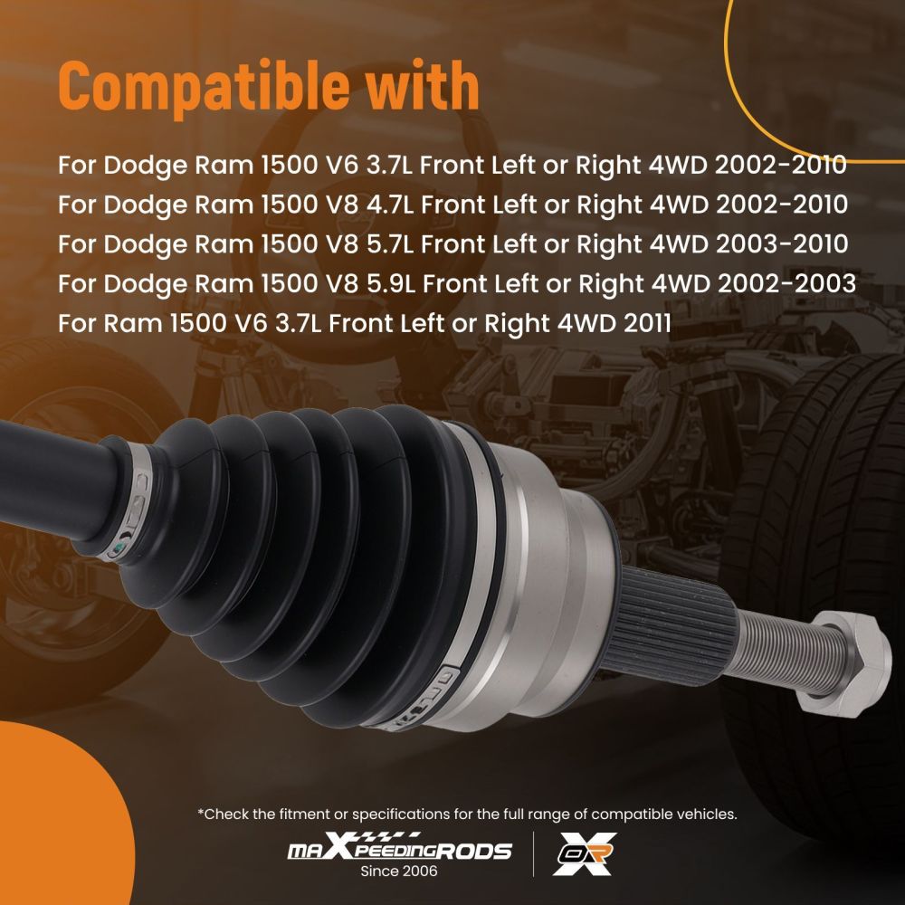 2x Alberi CV Anteriori compatibile per Dodge Ram 1500 3.7L 4.7L 5.7L 4WD 2002-2011 5072389AA