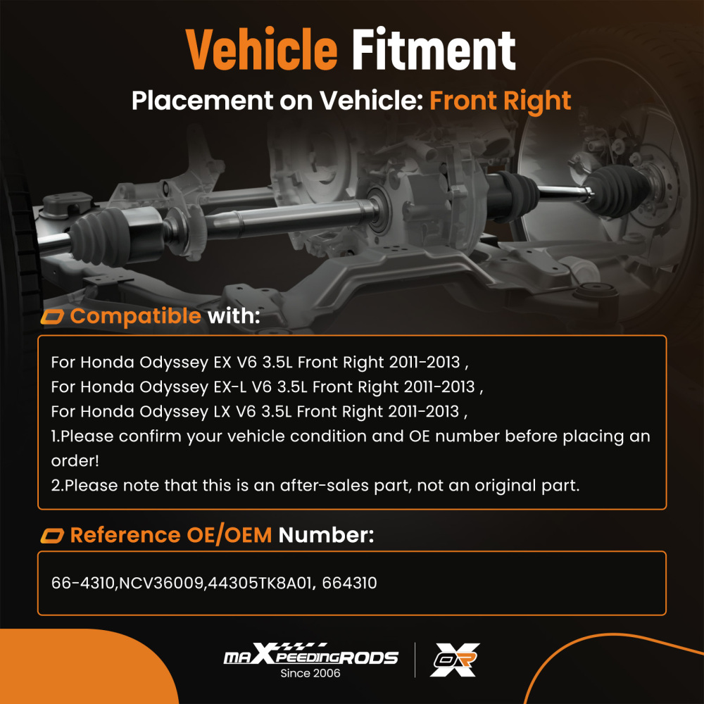 Front Right Side CV Axle Shaft compatible for Honda Odyssey 2011-2013