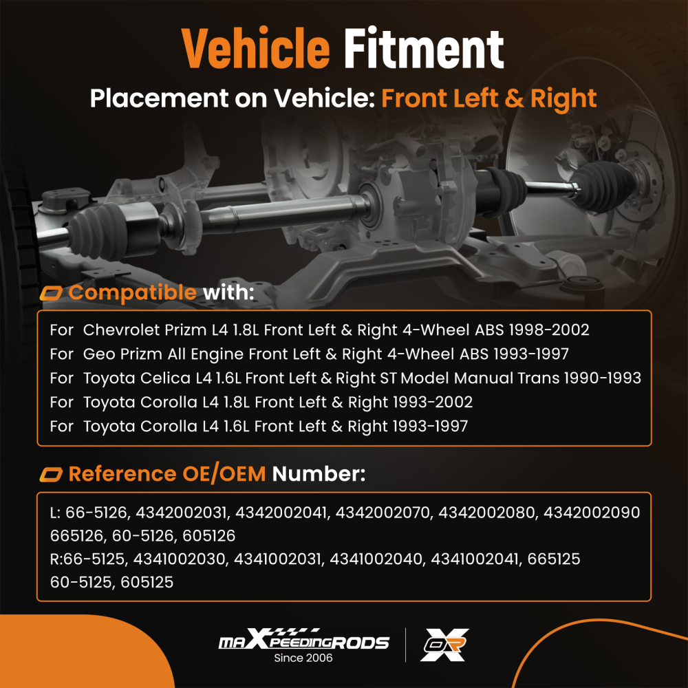 CV Axle Shaft Set Front Driver Passenger compatible for Toyota Corolla 1993-2002