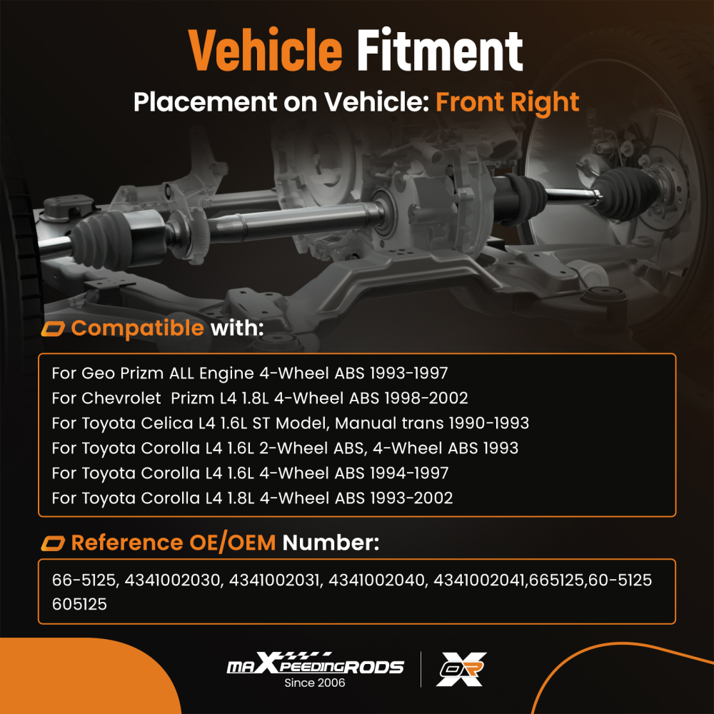 CV Axle Assembly compatible for Chevrolet Geo Prizm compatible for Toyota Celica compatible for Corolla Front Right Side