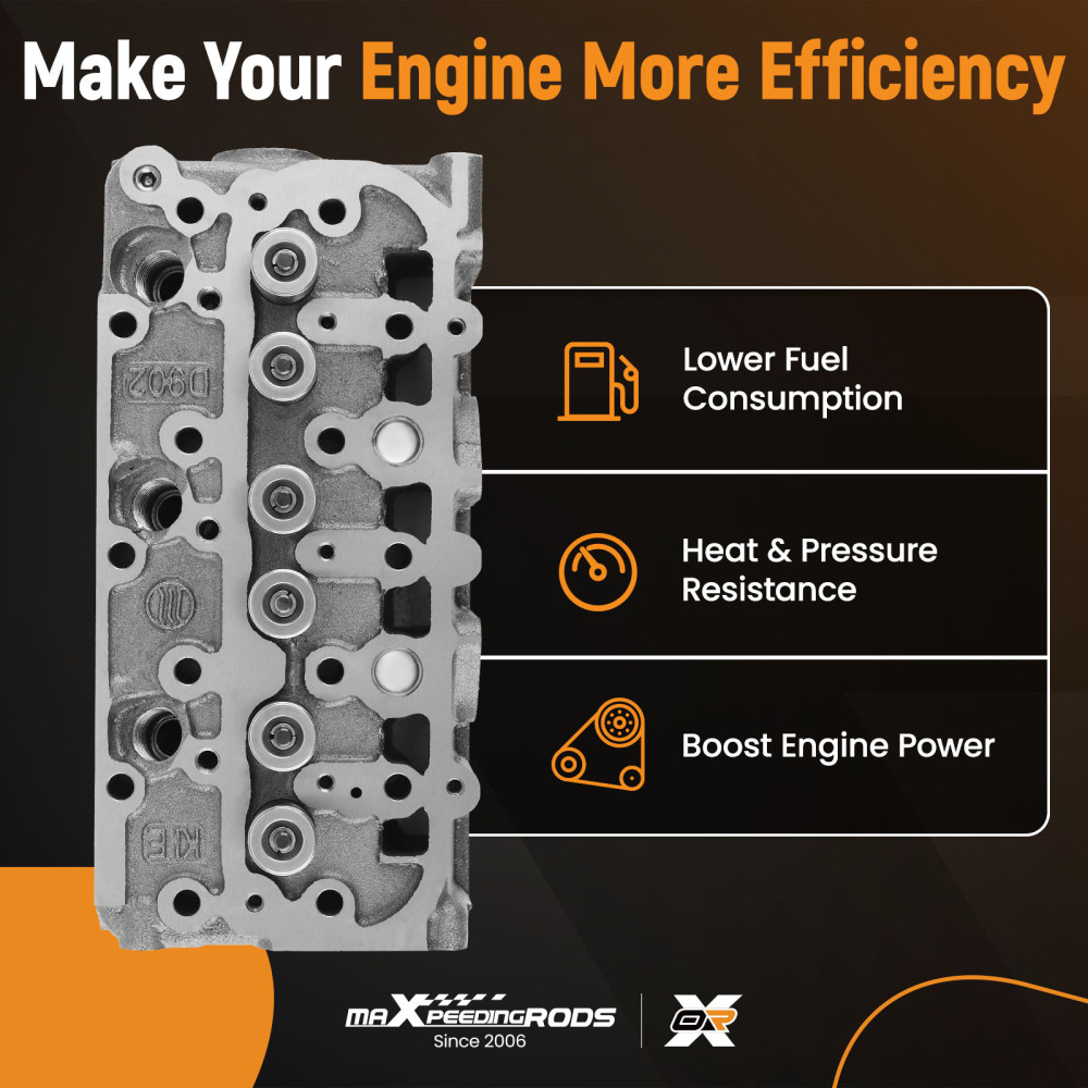 Complete Cylinder Head Assembly w/ Gasket Kit compatible for Kubota D902 Engine 1G962-03045