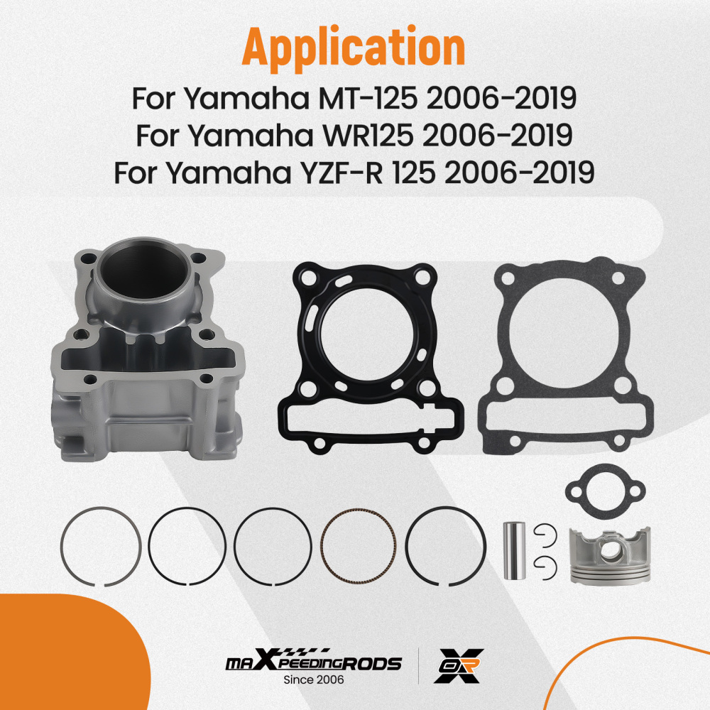 52mm Cylinder Barrel Piston Kit compatible for Yamaha X-MAX X Max 125 WR125 YZF-R 125 MT125