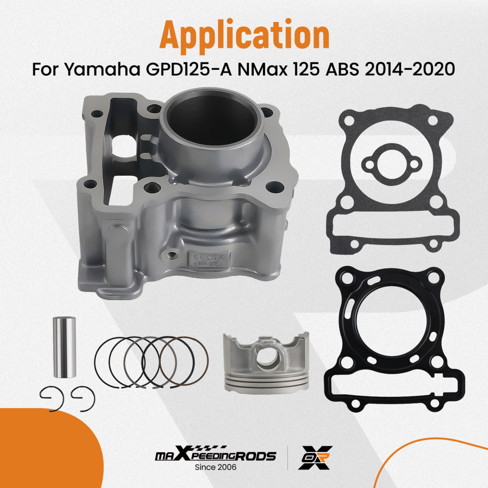 52mm Cylinder Barrel Piston Kit compatible for Yamaha X-MAX X Max 125 WR125 YZF-R 125 MT125
