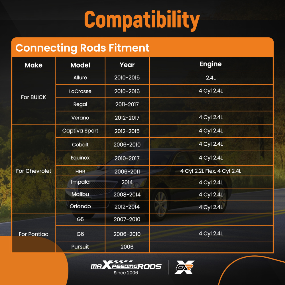 Engine Pistons Overhaul Rebuild Kit - Connect Rods compatible for Buick Chevrolet GMC 2.4L