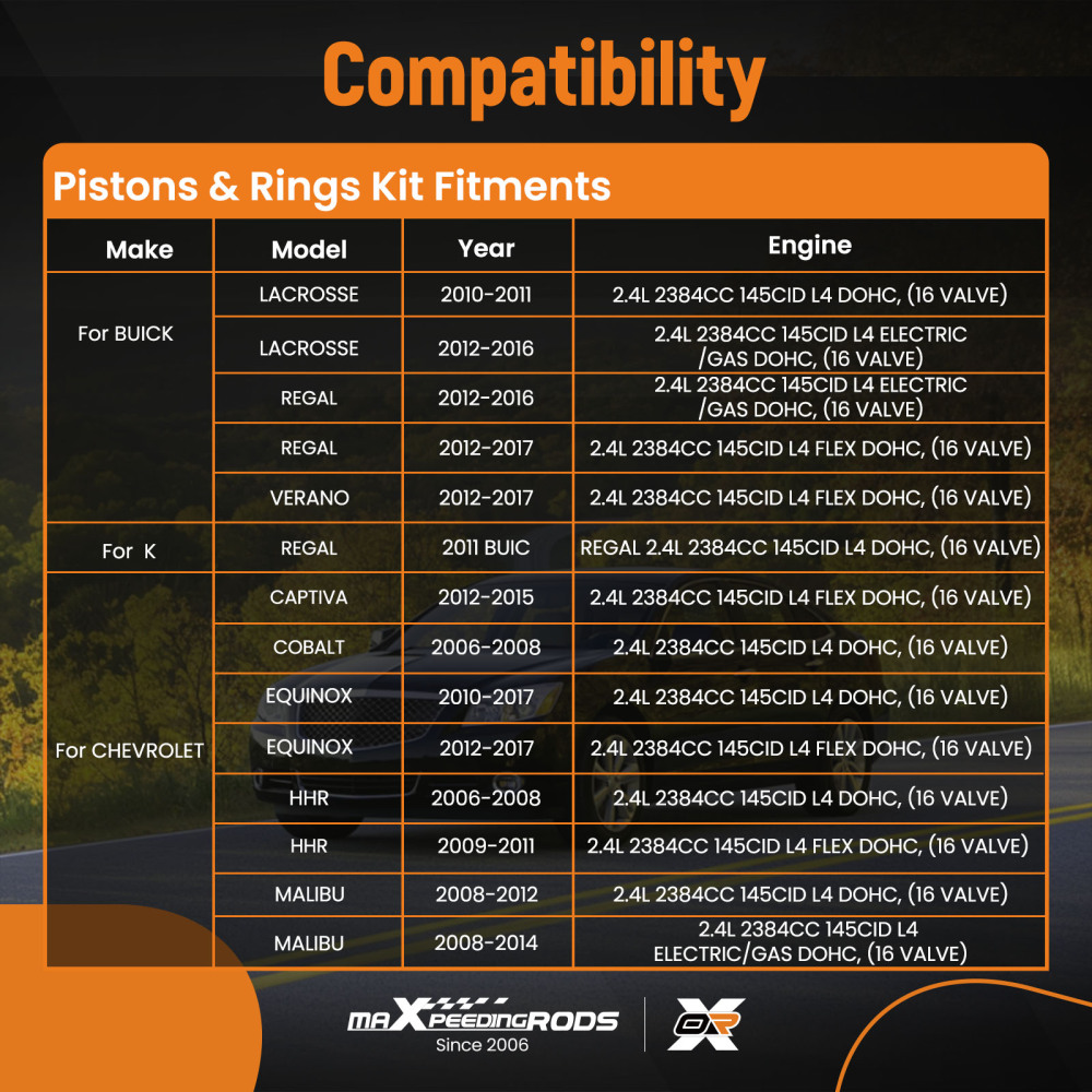 Engine Pistons Overhaul Rebuild Kit - Connect Rods compatible for Buick Chevrolet GMC 2.4L