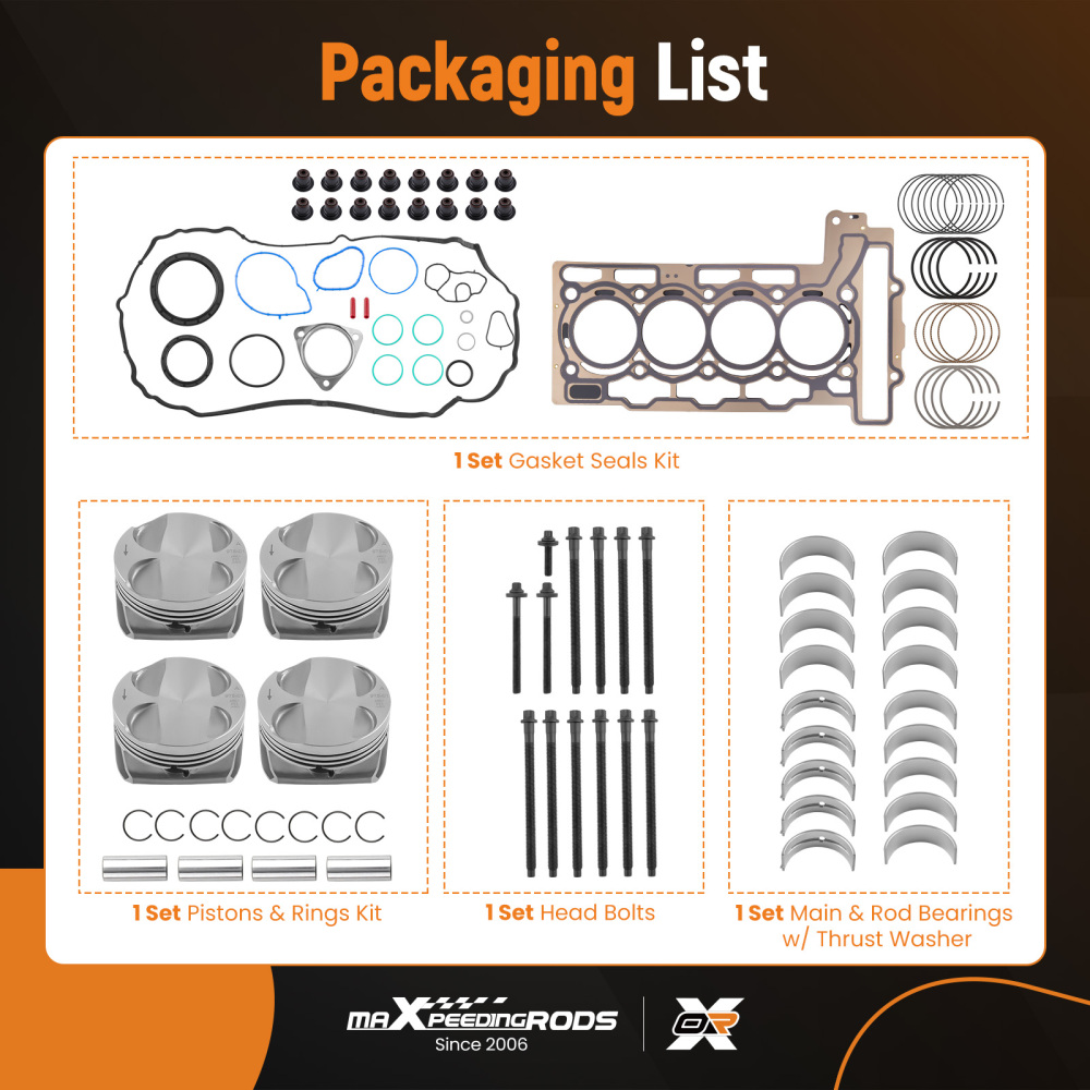 N12 N16 Engine Piston Gasket Rebuild Kit compatible for Mini Cooper R55 R56 R57 R60 R61 1.6