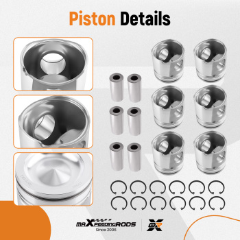 Set of 6 Piston +Ring + PISTON PIN compatible for Cummins Fits For 2004-2007 compatible for Dodge Ram 5.9L 24v
