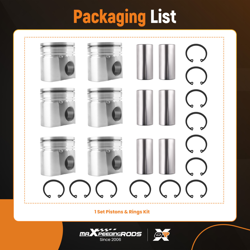 6x Piston + Ring Set For 2004-2006 compatible for Dodge Ram 5.9L compatible for Cummins 24V 4089669 3966678