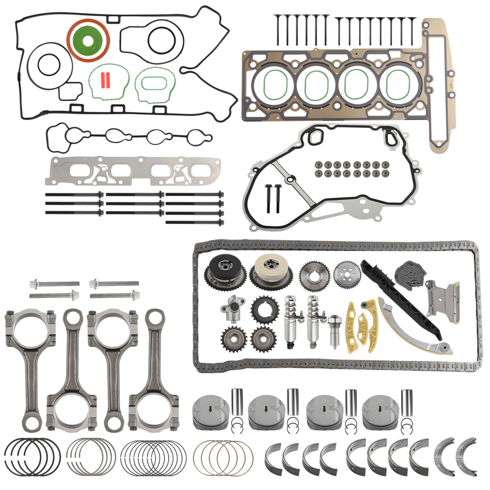 2.4L Engine Rebuild Kit + Connecting Rods + Timing Chain VVT compatible for Chevy Buick GMC