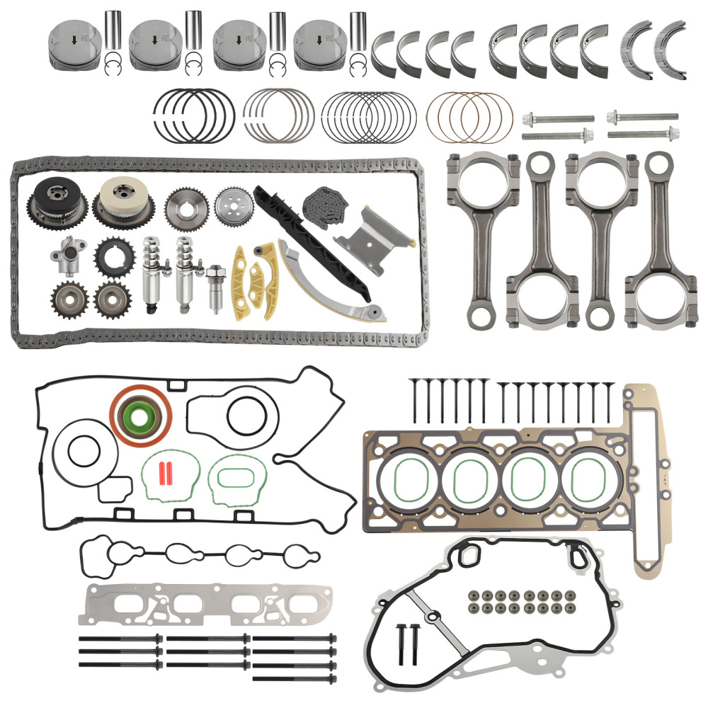 2.4L Engine Rebuild Kit + Connecting Rods + Timing Chain VVT compatible for Chevy Buick GMC
