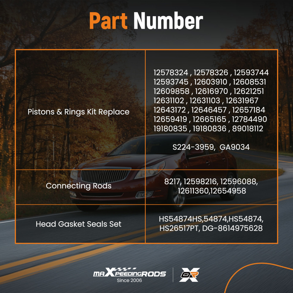 2.4L Engine Rebuild Kit + Connecting Rods + Timing Chain VVT compatible for Chevy Buick GMC