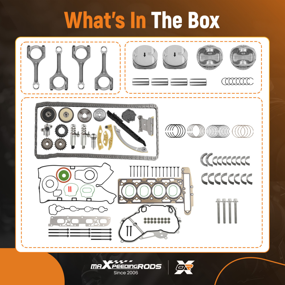 2.4L Engine Rebuild Kit + Connecting Rods + Timing Chain VVT compatible for Chevy Buick GMC