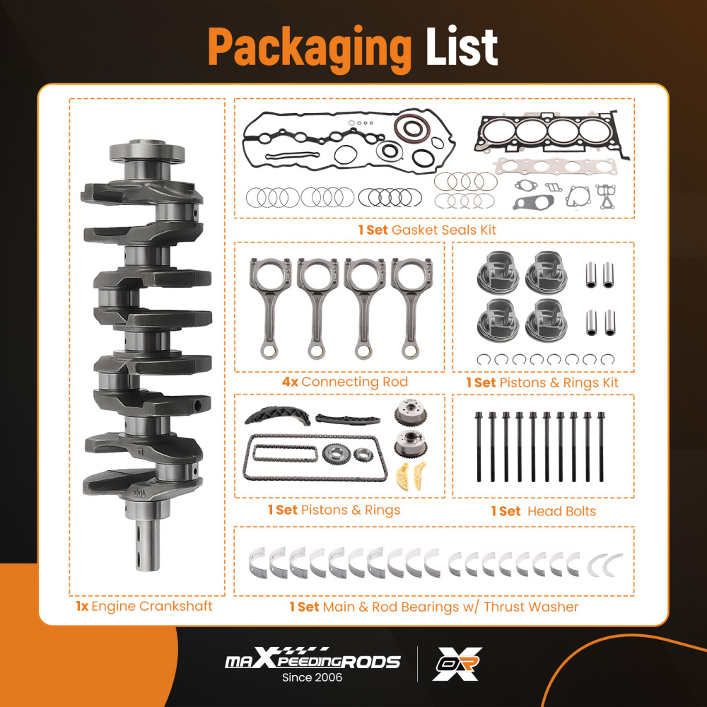 2.4L G4KJ Engine Rebuild Overhaul Kit - Crankshaft & ConRods compatible for HYUNDAI KIA