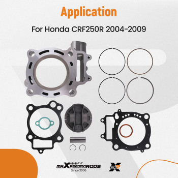 78mm Stock Bore Cylinder Piston Top End Rebuild Kit compatible for Honda CRF250R 04-09