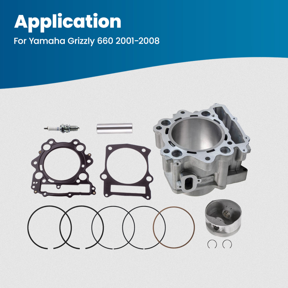 Compatible for Yamaha Grizzly 660R Cylinder Piston Gasket Top End Rebuild Kit 686 Big bore