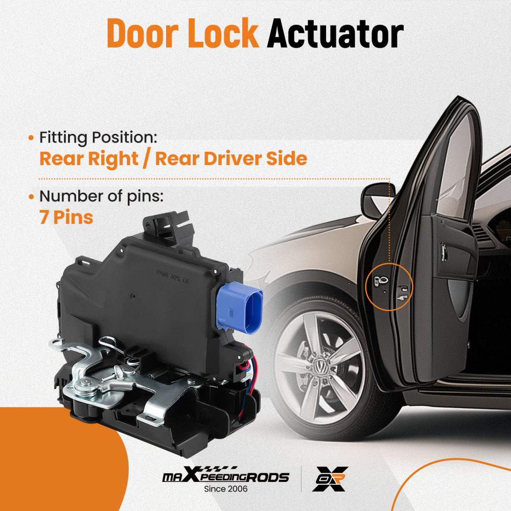 Rear Right /Rear Driver Side Door Lock Mechanism compatible for VW Golf Mk5 03-09 7L0839016