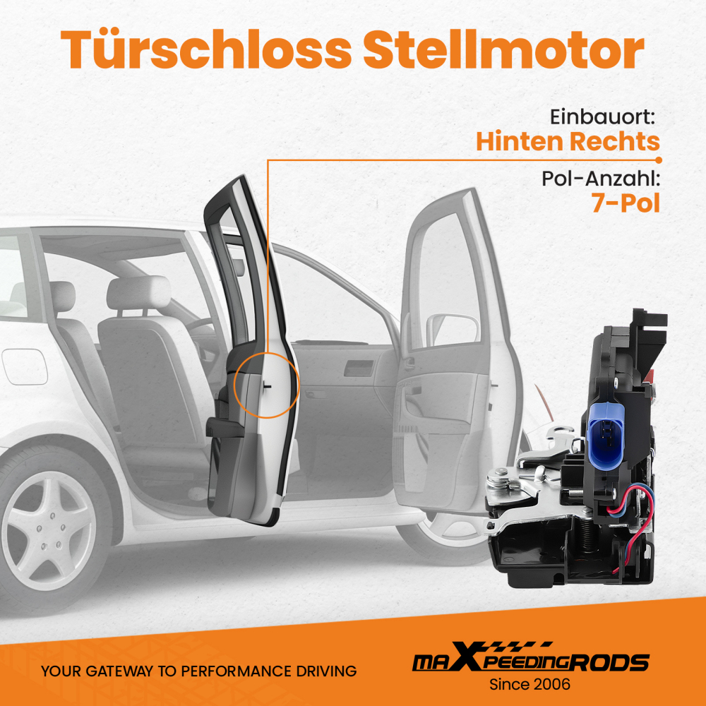 Rear Right /Rear Driver Side Door Lock Mechanism compatible for VW Golf Mk5 03-09 7L0839016