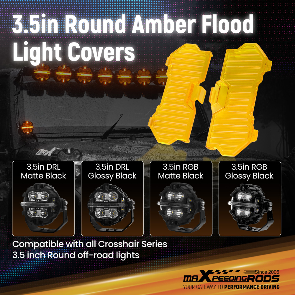 3.5 Round LED Light Covers For Maxpeedingrods Driving Light Pods Amber Stripe