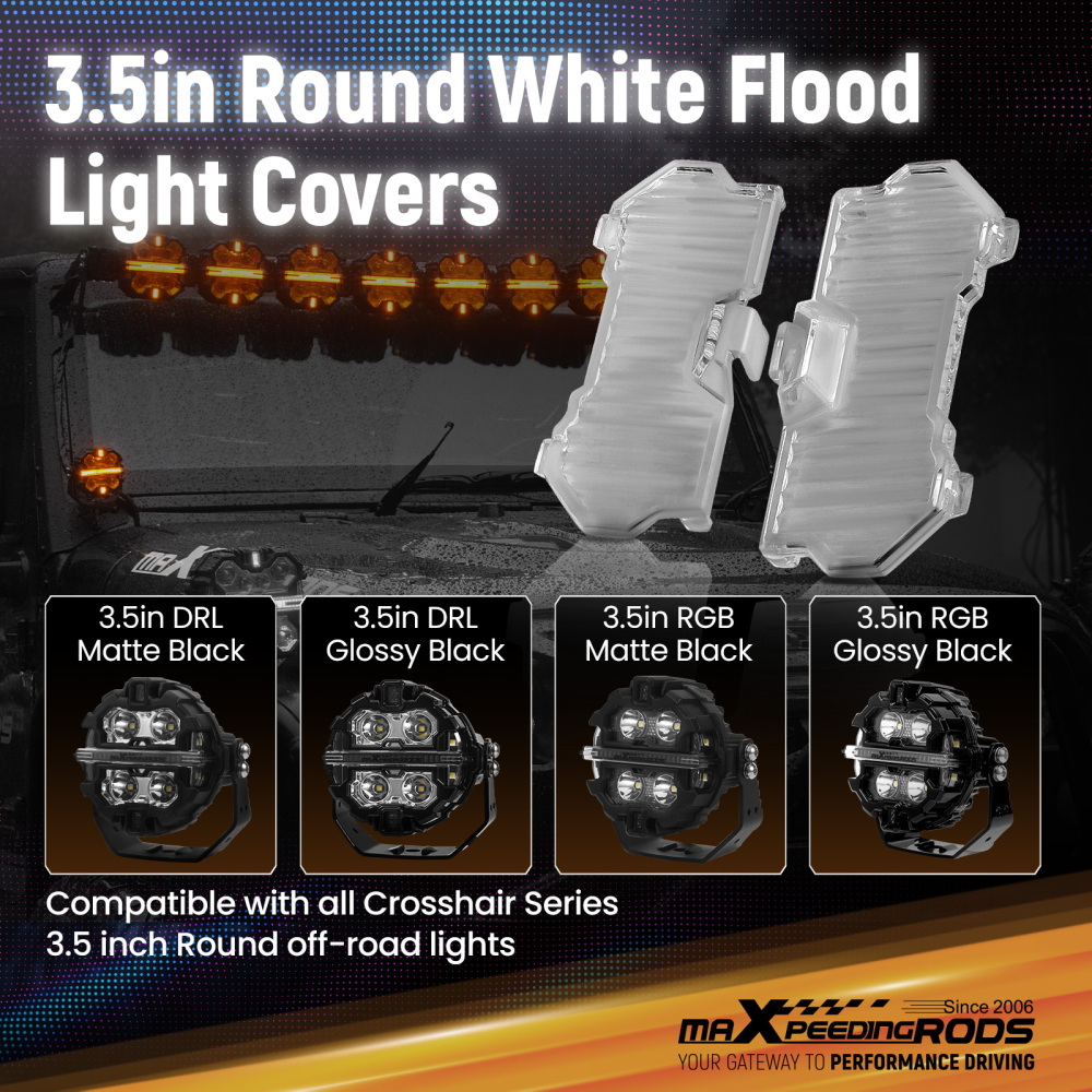 Round LED Light Shield For maXpeedingrods 3.5 Auxiliary Driving Lights Clear