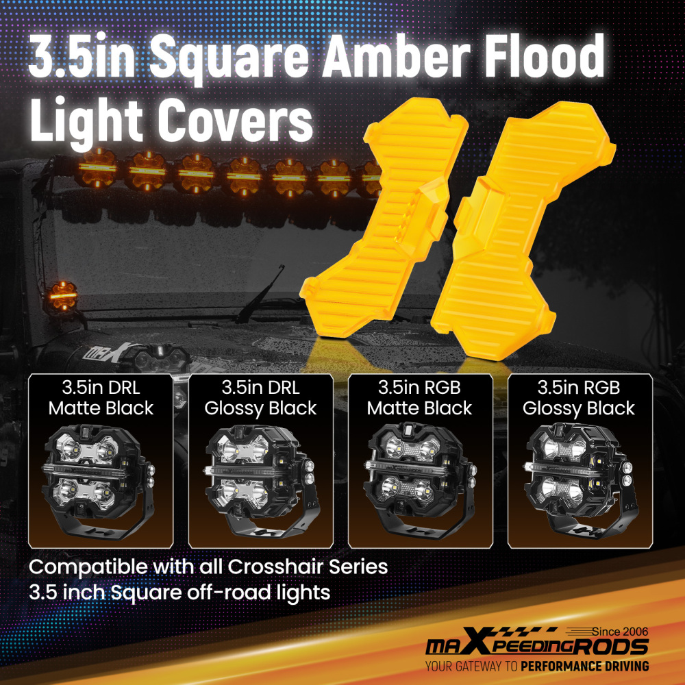 LED Pod Light Shield Cover For maXpeedingrods 3.5 Square Driving Lights Amber