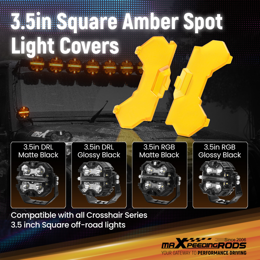 Amber Light Cover for maXpeedingrods 3.5 Square LED Driving Lights Waterproof