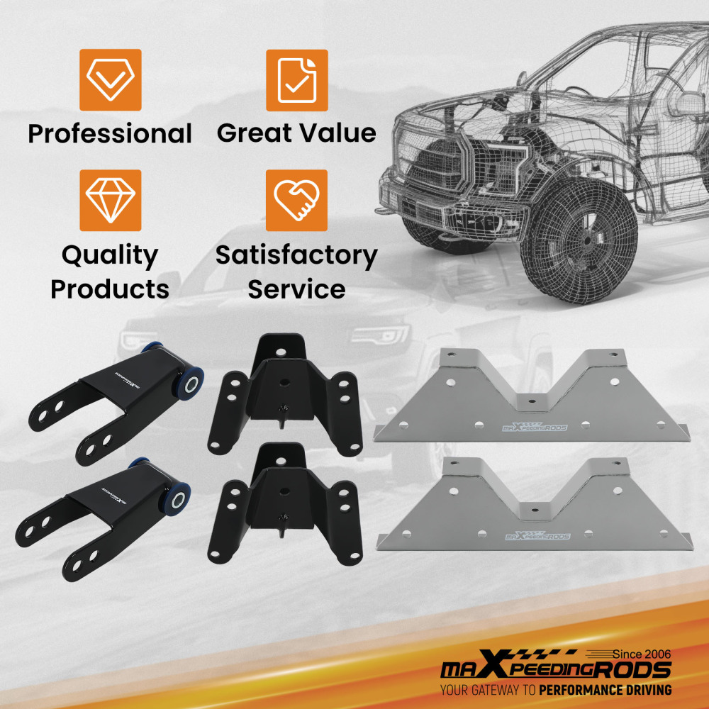 4 lowering shackles and hangers with C-notch compatible for GMC C1500 1973-1986 1987