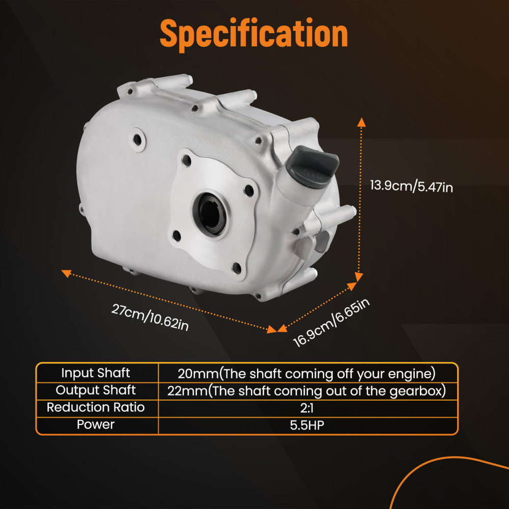2:1 Reduction Gearbox compatible for Honda GX160 GX200 5.5HP Reducer Gear Box w/ Wet clutch