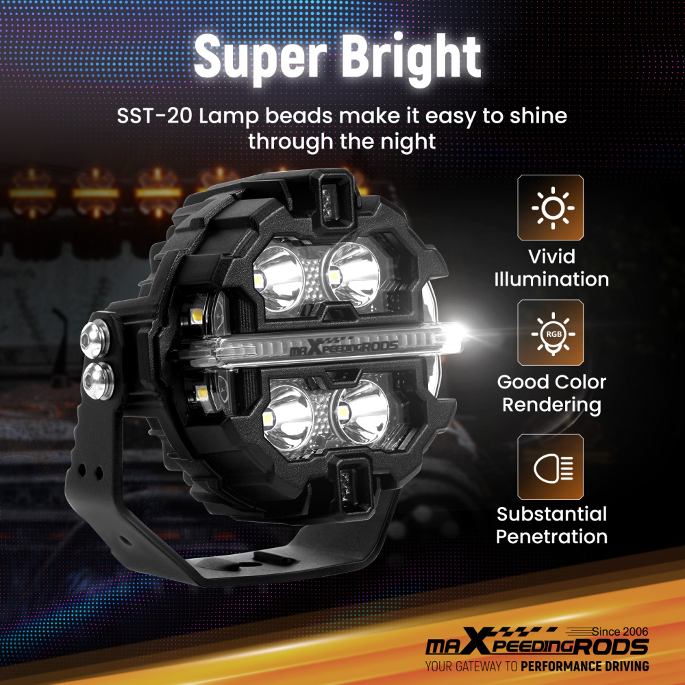 3.5 Inch LED Driving Lamp Offroad Light Side Shooter Amber DRLRGB Spotlight