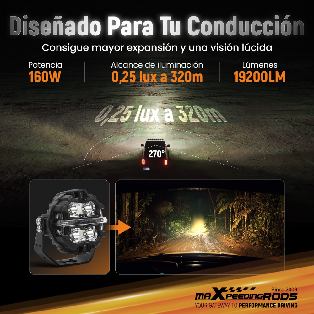 Foco LED Trabajo Universal 3.5 270° Aluminio Luz Principal + DRL Ámbar Blanco