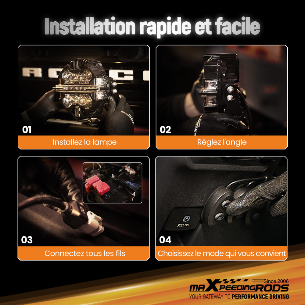 Feux de route à LED de 3,5 pouces, faisceau spot 160 W, éclairage latéral DRL