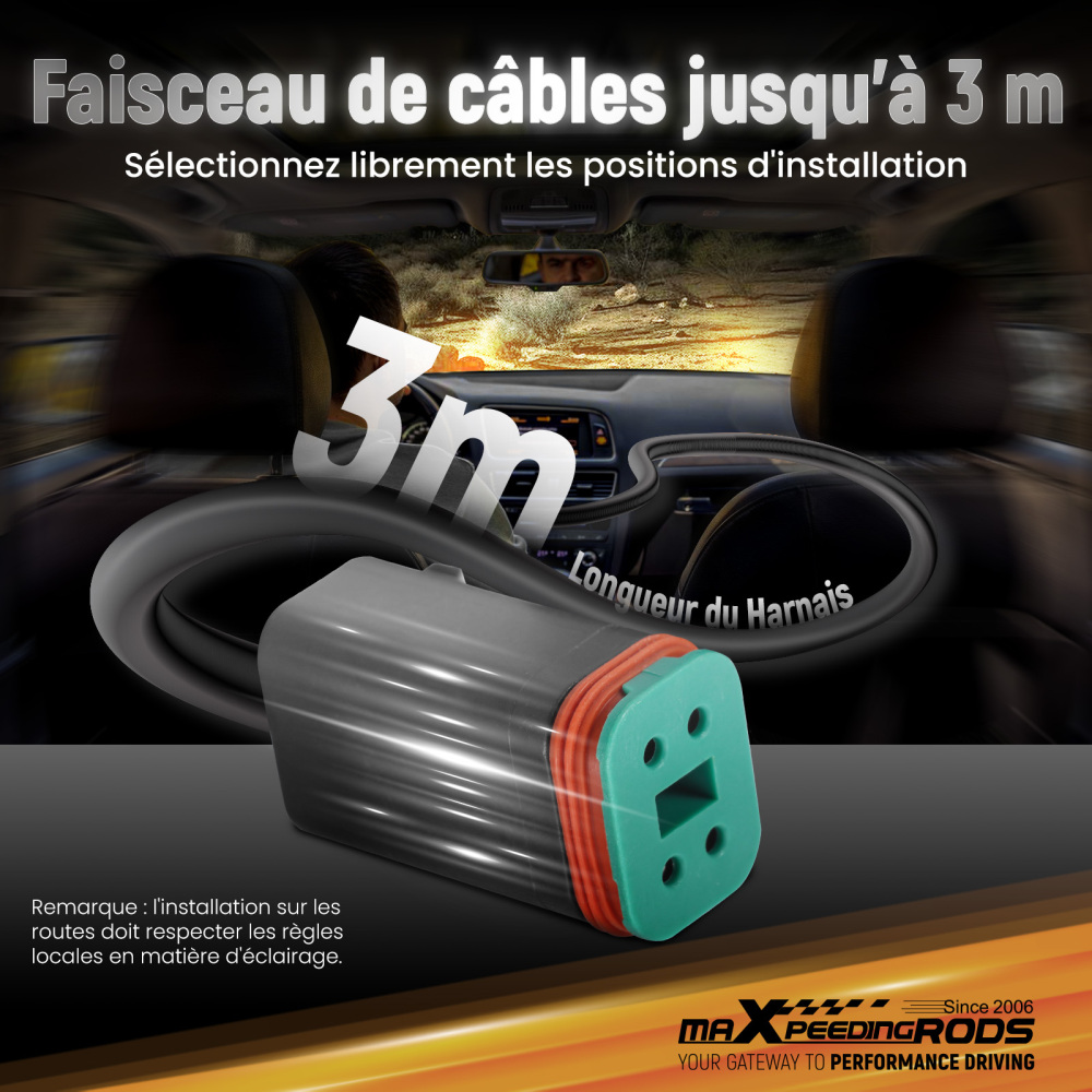 Feux de route à LED de 3,5 pouces, faisceau spot 160 W, éclairage latéral DRL