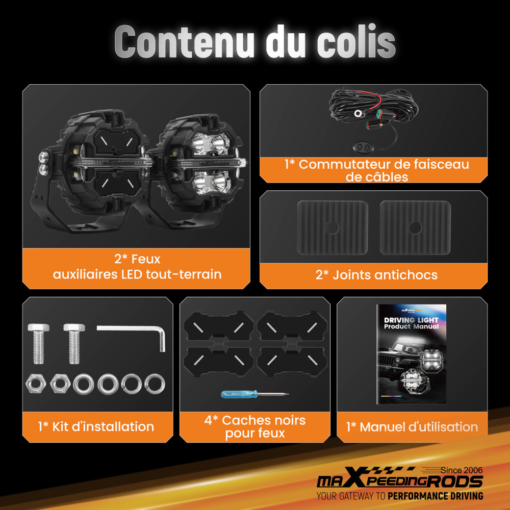 Feux de route à LED de 3,5 pouces, faisceau spot 160 W, éclairage latéral DRL