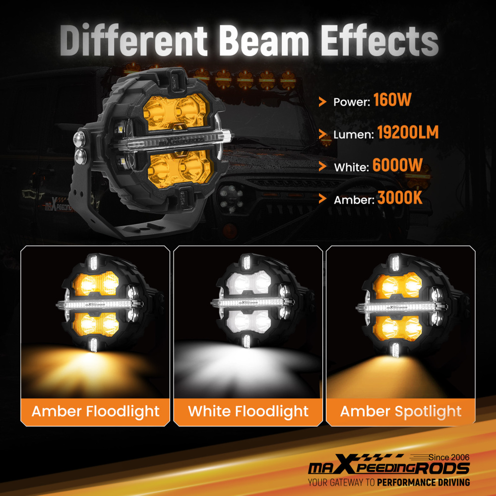 3.5 LED Light Pods Spot Beam Side Shooter Driving Light + 4x Amber Light Cover