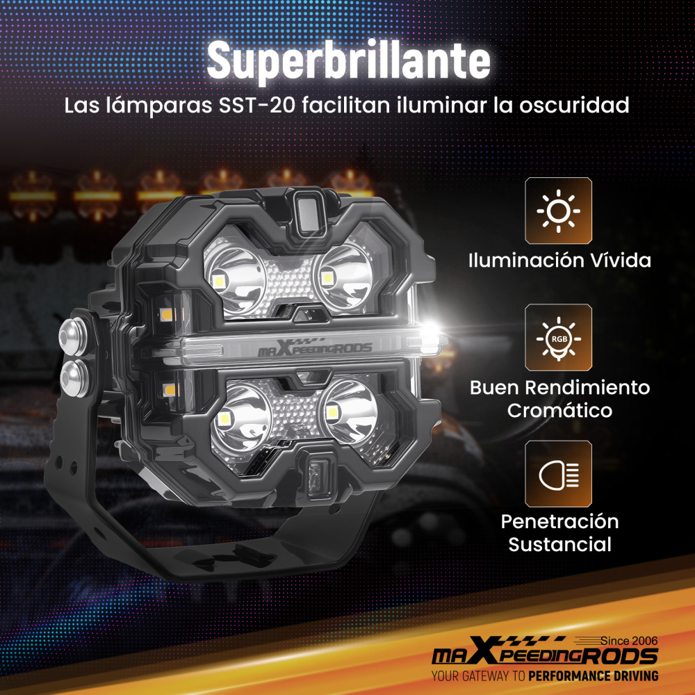 Foco LED Trabajo 3.5 Pulgadas 160W RGB Spot Luz Lateral DRL Blanco Ámbar IP68