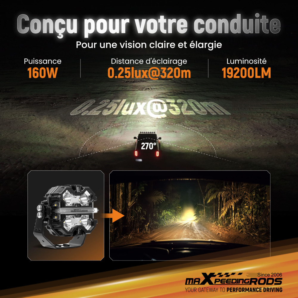 Faretto LED Ausiliario 270° 3,5 pollici IP68 Luce Lavoro 6000K DRL Ambra Camion