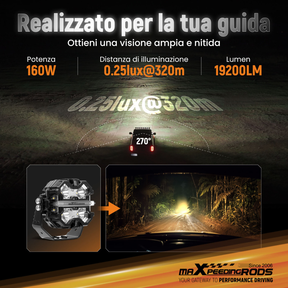 Faretto LED Ausiliario 270° 3,5 pollici IP68 Luce Lavoro 6000K DRL Ambra Camion