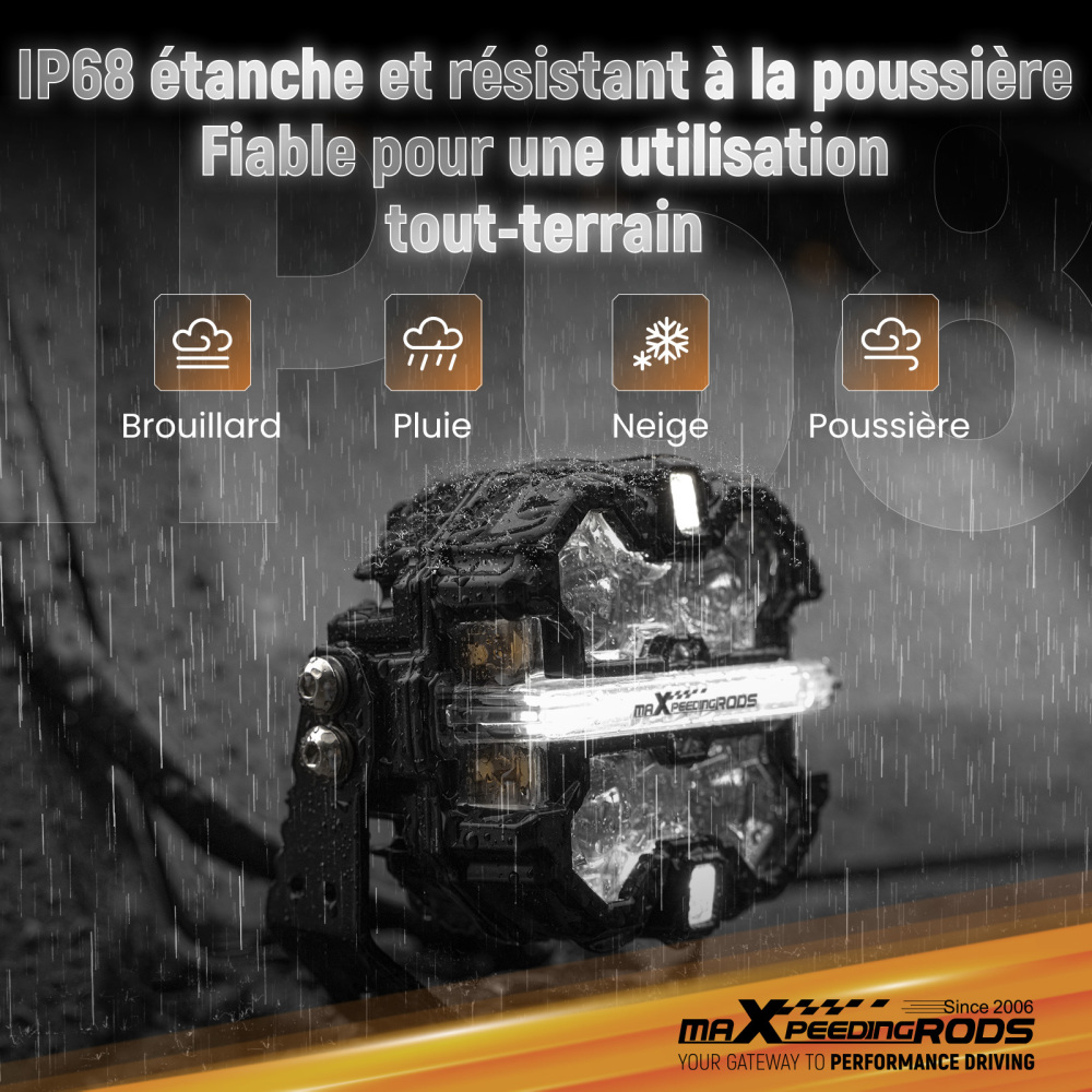 Feux de jour à LED 3,5 pouces, feux de route tout-terrain, ambre 3 000 K 9-32V