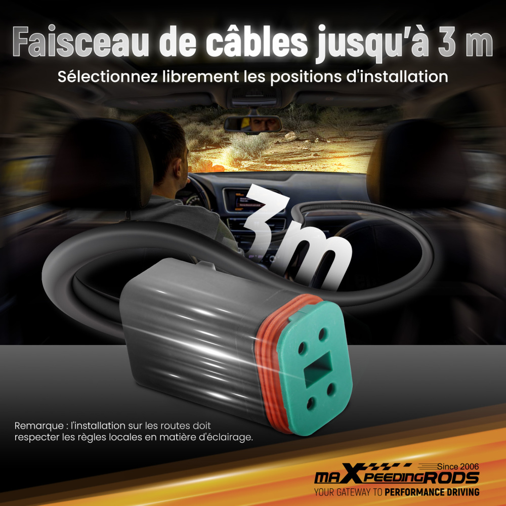 Feux de jour à LED 3,5 pouces, feux de route tout-terrain, ambre 3 000 K 9-32V