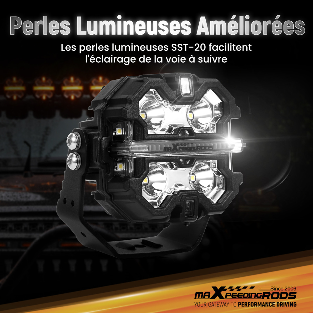 Feux de jour à LED 3,5 pouces, feux de route tout-terrain, ambre 3 000 K 9-32V