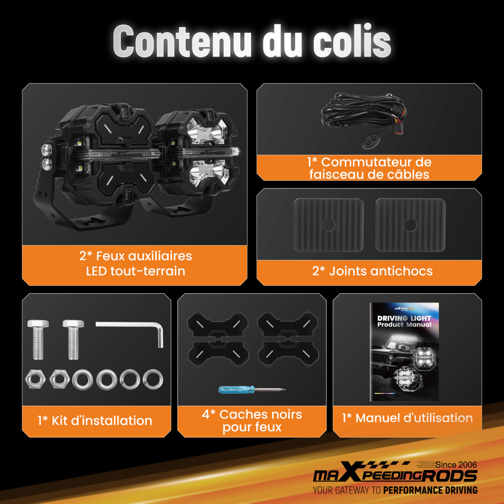 Feux de jour à LED 3,5 pouces, feux de route tout-terrain, ambre 3 000 K 9-32V