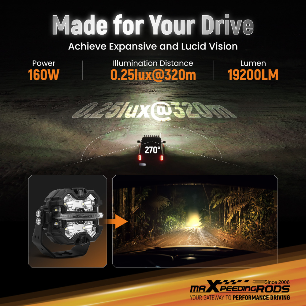 3.5 160W LED Pod Light Spot Beam DRL For Truck compatible for White Amber Side Shooter IP68