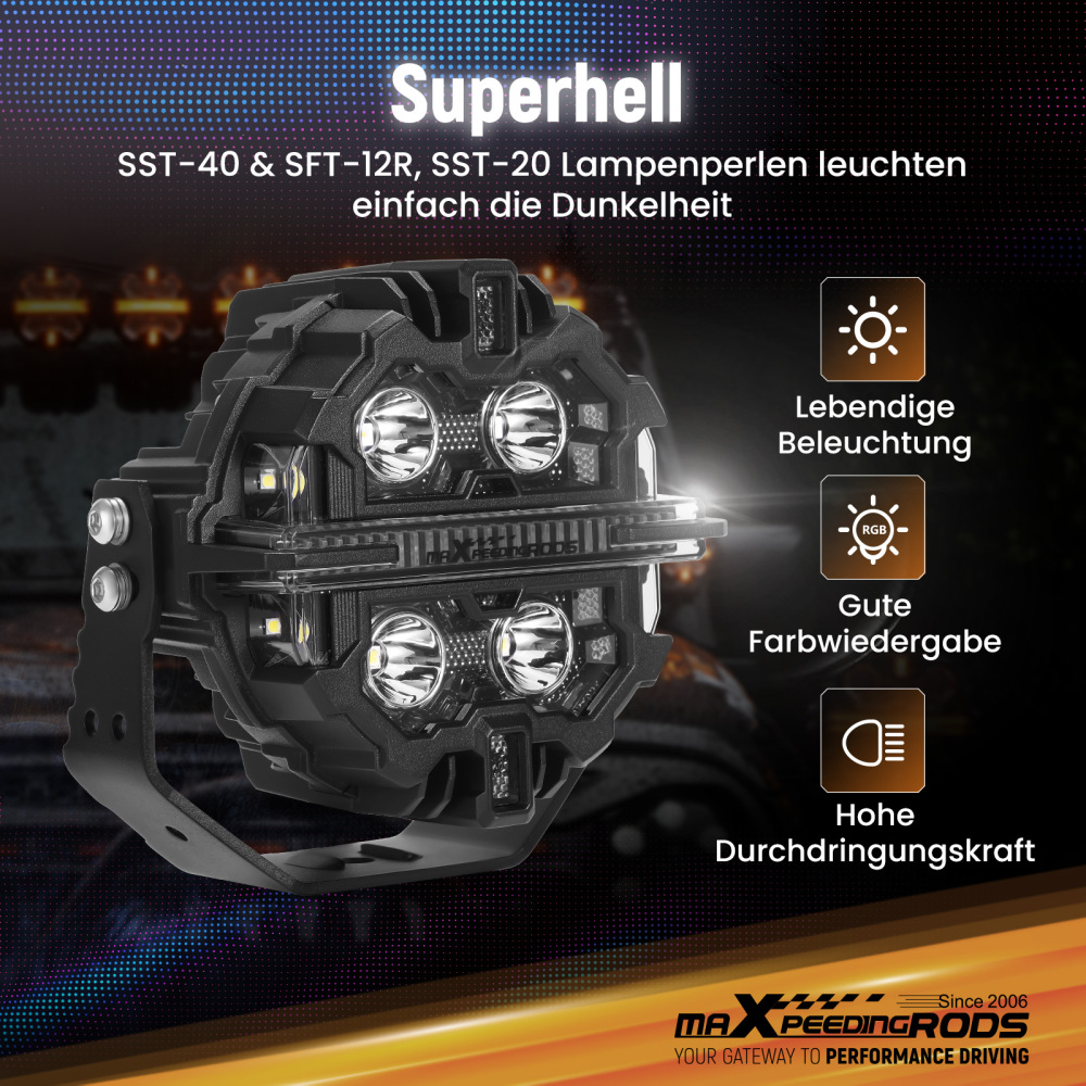 Luci LED Pod da 5pollici, fascio luminoso RGB DRL, luce fuoristrada bianca ambra