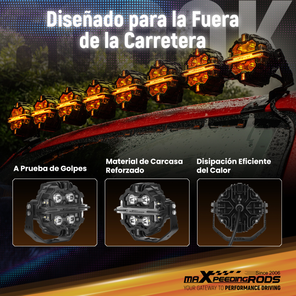 Luci LED Pod da 5pollici, fascio luminoso RGB DRL, luce fuoristrada bianca ambra